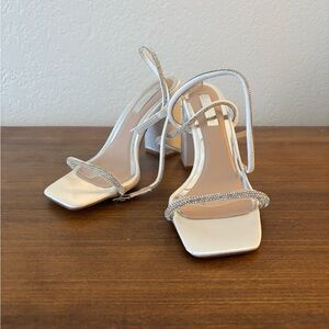 Never Worn - Be Mine Bridal Satin Heels with Crystal Straps